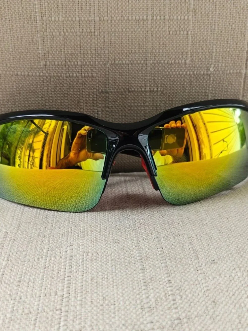 Men Fashion Sunglasses Mirror Lenses Black/Red Plastic Frame Wrap style Eyewear